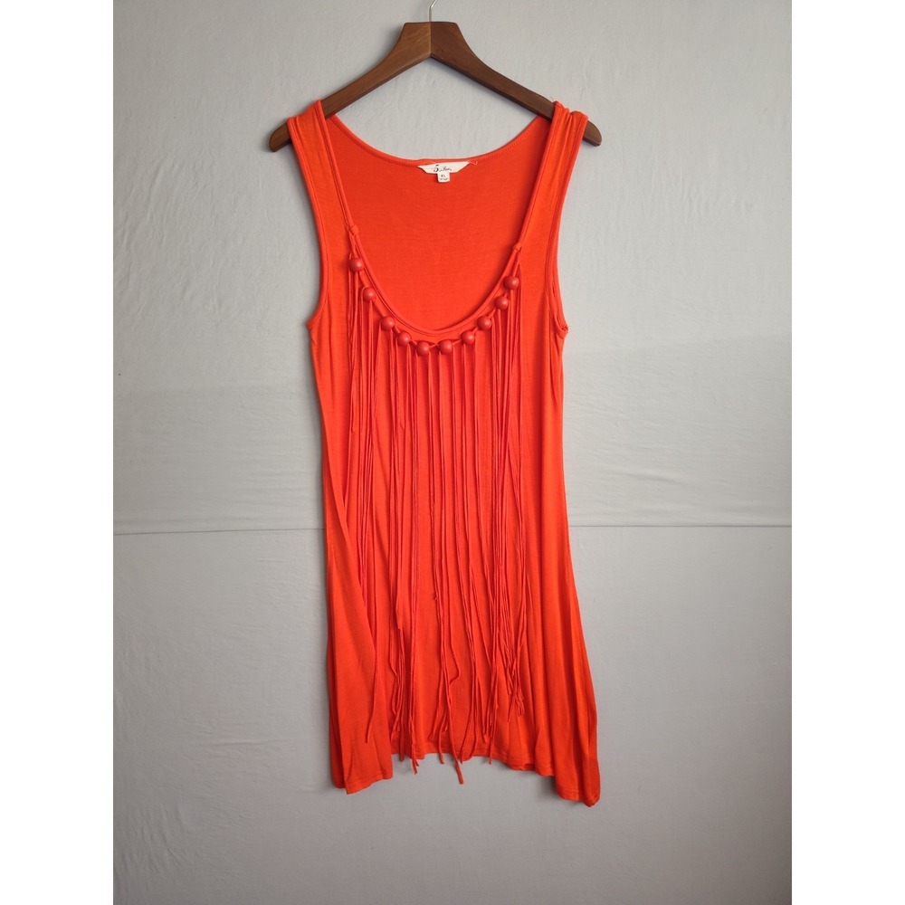 5th Love Orange Sundress XL Sleeveless Fringe Beaded Scoop Neck Short